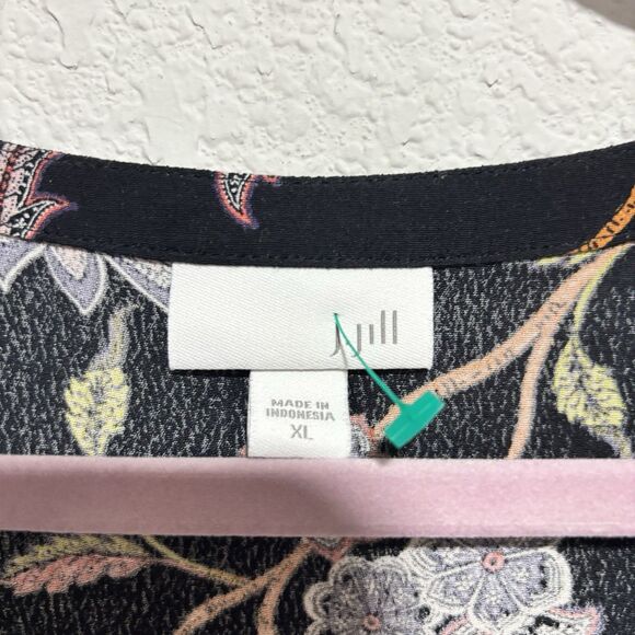 J Jill Top Womens Xlarge Black Floral Button Up Sleeveless Tunic Tiered Casual - Picture 4 of 6